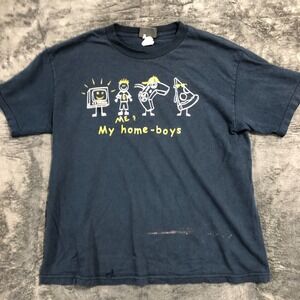 ODM T-Shirt Mens XL Navy Blue Distressed Cotton Short Sleeve Crew Neck 0953